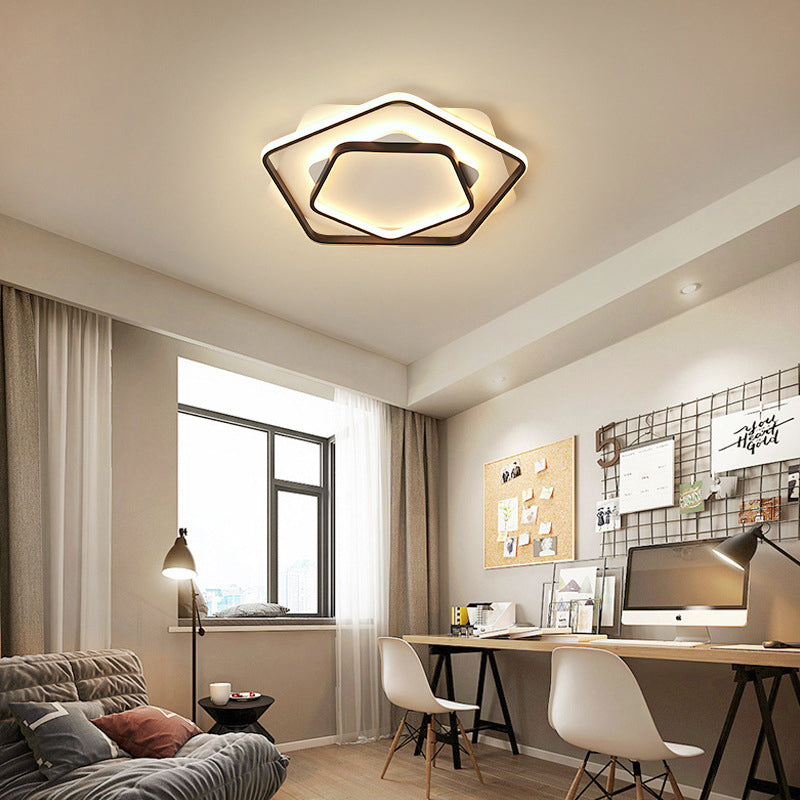 Contemporary LED Flush Light: Pentagon Thin Acrylic Ceiling Lamp in Black/White, Warm/White Lighting - 18"/21.5" W