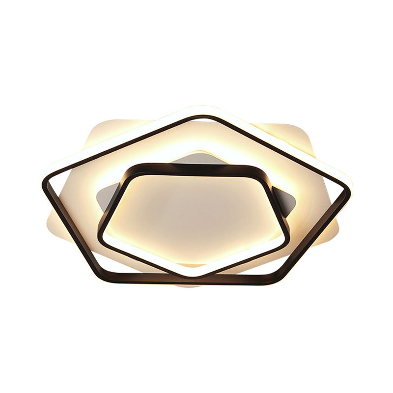 Contemporary LED Flush Light: Pentagon Thin Acrylic Ceiling Lamp in Black/White, Warm/White Lighting - 18"/21.5" W