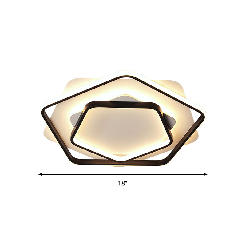 Contemporary LED Flush Light: Pentagon Thin Acrylic Ceiling Lamp in Black/White, Warm/White Lighting - 18"/21.5" W