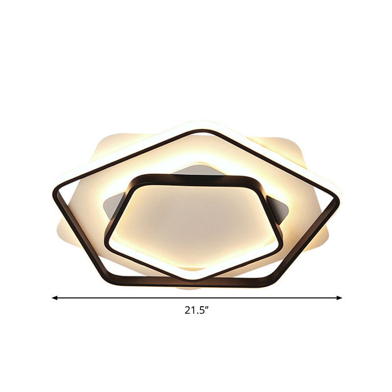 Contemporary LED Flush Light: Pentagon Thin Acrylic Ceiling Lamp in Black/White, Warm/White Lighting - 18"/21.5" W