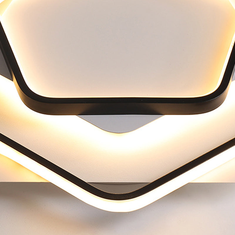 Contemporary LED Flush Light: Pentagon Thin Acrylic Ceiling Lamp in Black/White, Warm/White Lighting - 18"/21.5" W