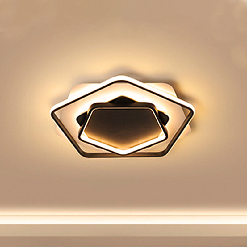 Contemporary LED Flush Light: Pentagon Thin Acrylic Ceiling Lamp in Black/White, Warm/White Lighting - 18"/21.5" W
