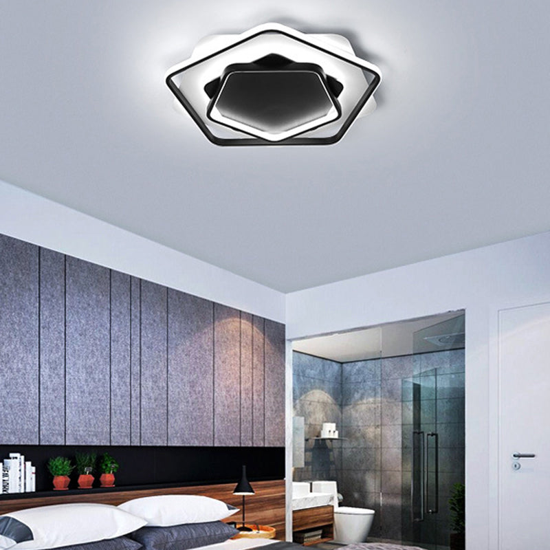 Contemporary LED Flush Light: Pentagon Thin Acrylic Ceiling Lamp in Black/White, Warm/White Lighting - 18"/21.5" W