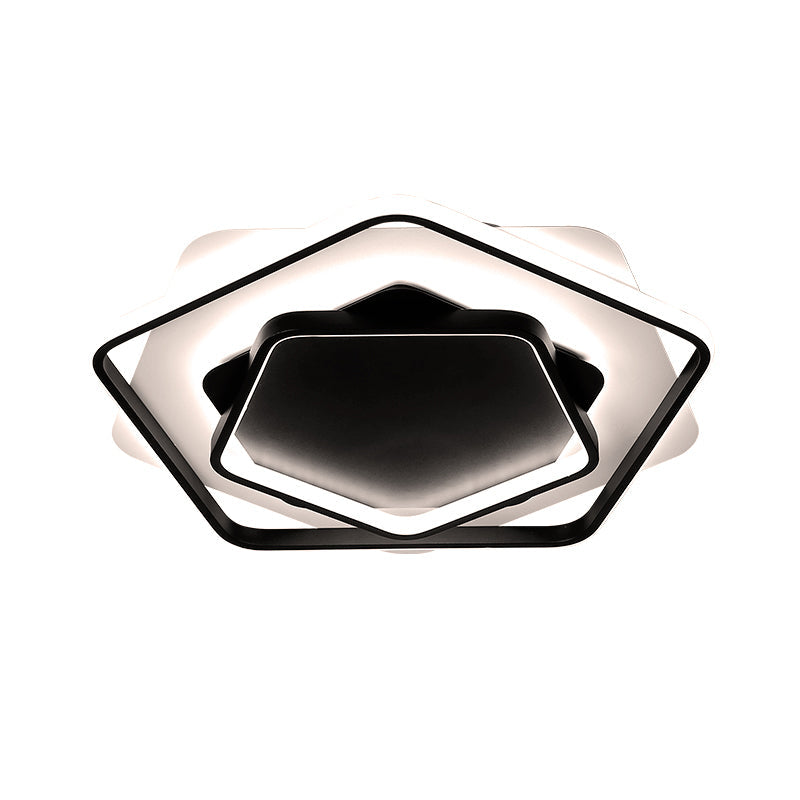 Contemporary LED Flush Light: Pentagon Thin Acrylic Ceiling Lamp in Black/White, Warm/White Lighting - 18"/21.5" W