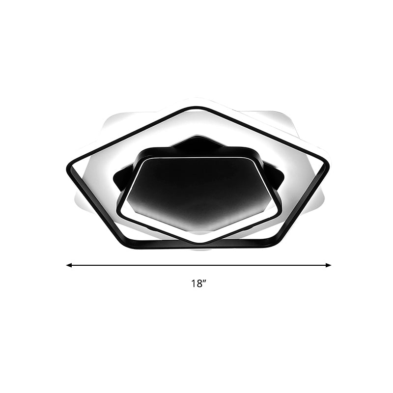 Contemporary LED Flush Light: Pentagon Thin Acrylic Ceiling Lamp in Black/White, Warm/White Lighting - 18"/21.5" W