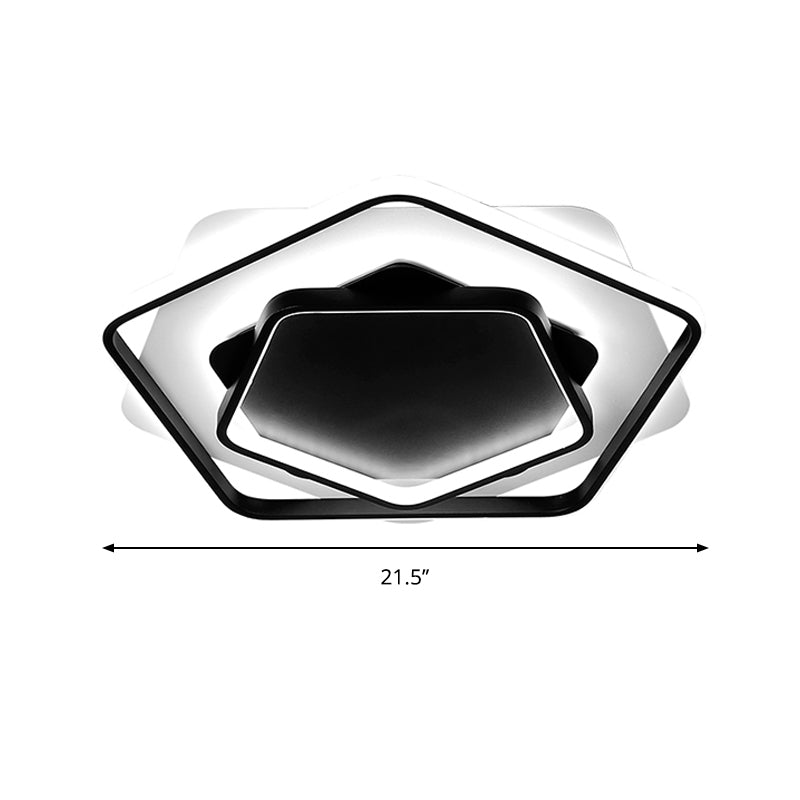Contemporary LED Flush Light: Pentagon Thin Acrylic Ceiling Lamp in Black/White, Warm/White Lighting - 18"/21.5" W