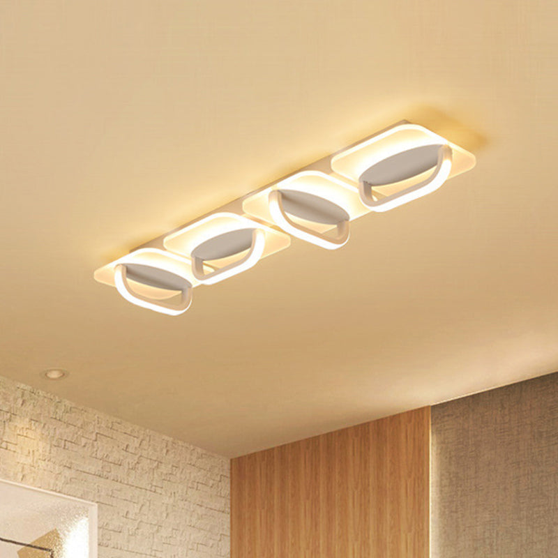 Modern Style LED Linear Ceiling Light, Flushmount Design in Warm/White Light, 31.5"/39" W - White Acrylic