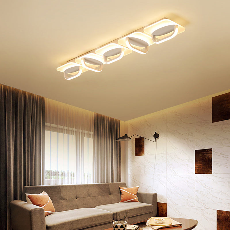Modern Style LED Linear Ceiling Light, Flushmount Design in Warm/White Light, 31.5"/39" W - White Acrylic