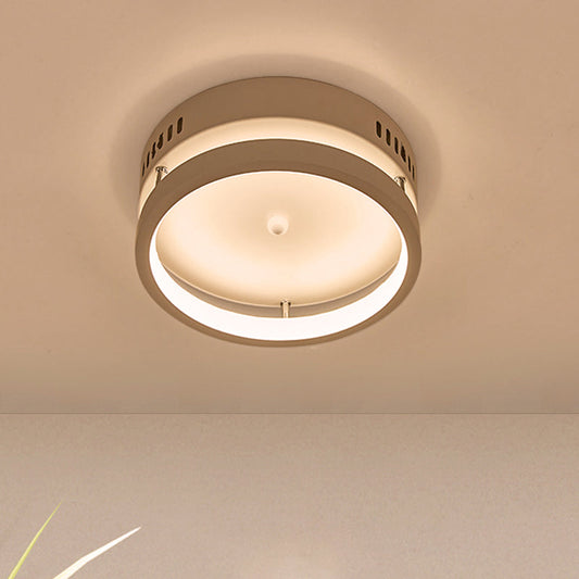 Mini LED Round Metal Flush Mount Lamp - Simple Style White Ceiling Lighting in Warm/White Light