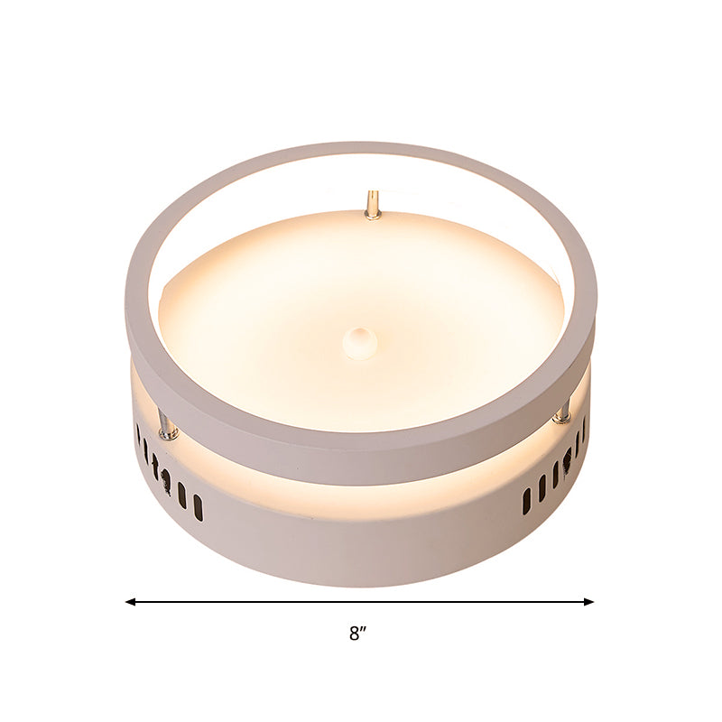 Mini Led Round Metal Flush Mount Lamp - Simple Style White Ceiling Lighting In Warm/White Light