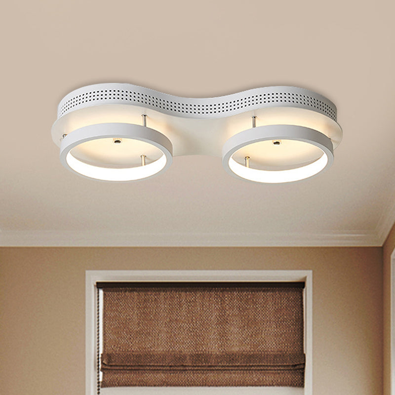 Modern Dual Round LED Ceiling Lamp - Minimal White Acrylic Flush Mount Light Fixture in Warm/White Light for Corridors