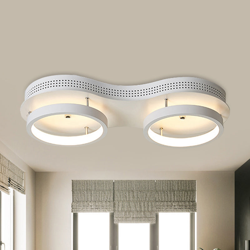 Modern Dual Round LED Ceiling Lamp - Minimal White Acrylic Flush Mount Light Fixture in Warm/White Light for Corridors