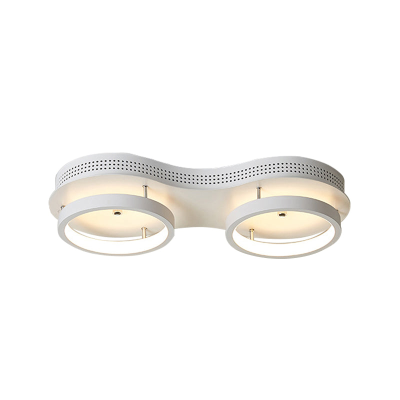 Modern Dual Round LED Ceiling Lamp - Minimal White Acrylic Flush Mount Light Fixture in Warm/White Light for Corridors