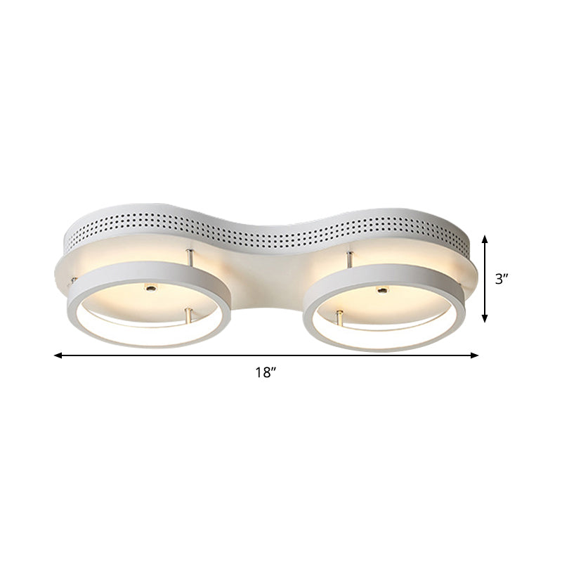 Modern Dual Round LED Ceiling Lamp - Minimal White Acrylic Flush Mount Light Fixture in Warm/White Light for Corridors