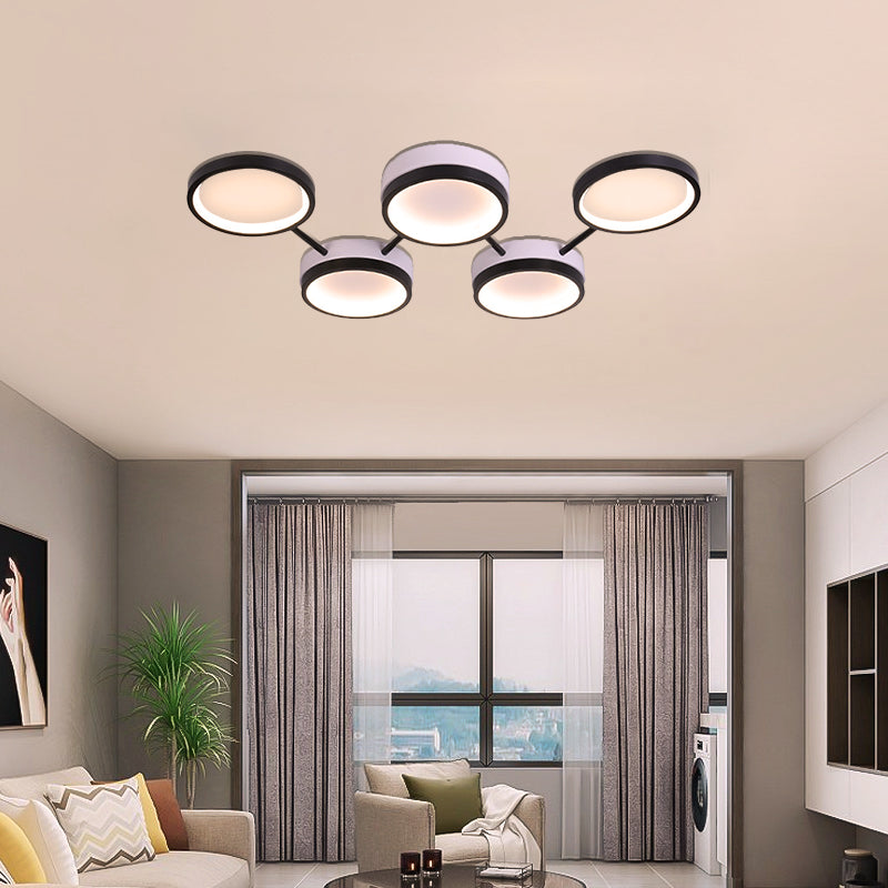 Nordic Acrylic LED Flush Light: Black Molecular Design, 4/5 Light Options, Warm/White, Ideal for Living Room Ceiling