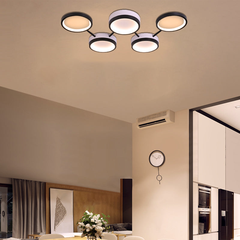 Nordic Acrylic LED Flush Light: Black Molecular Design, 4/5 Light Options, Warm/White, Ideal for Living Room Ceiling