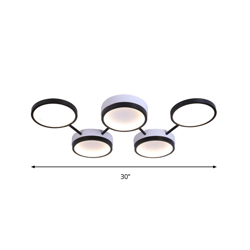 Nordic Acrylic LED Flush Light: Black Molecular Design, 4/5 Light Options, Warm/White, Ideal for Living Room Ceiling