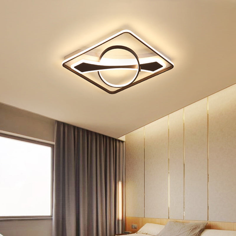 Contemporary Acrylic Ceiling Light: LED Flush Mount Lamp in Warm/White Light, Square/Rectangular Design, Black Finish (16"/23.5" W)