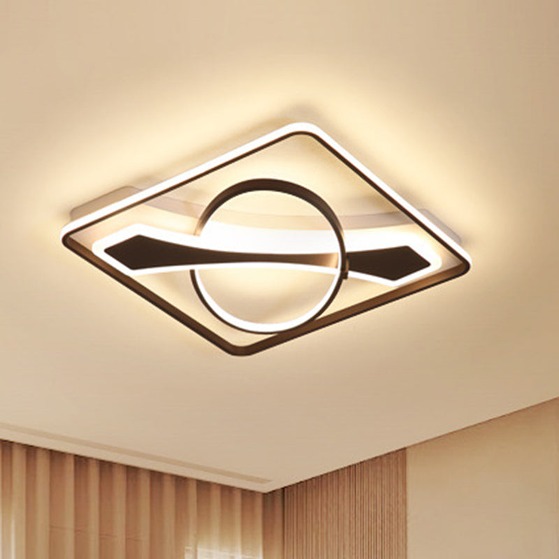 Contemporary Acrylic Ceiling Light: LED Flush Mount Lamp in Warm/White Light, Square/Rectangular Design, Black Finish (16"/23.5" W)