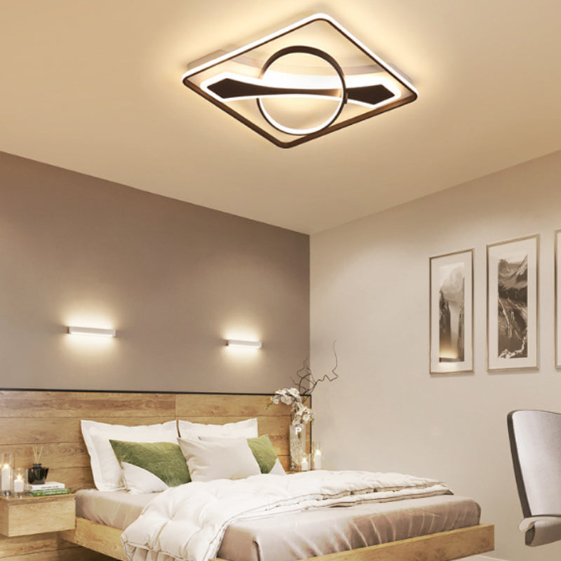 Contemporary Acrylic Ceiling Light: LED Flush Mount Lamp in Warm/White Light, Square/Rectangular Design, Black Finish (16"/23.5" W)