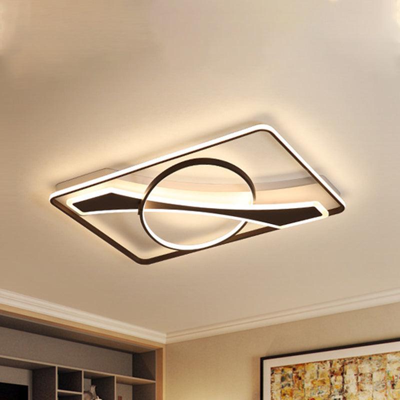 Contemporary Acrylic Ceiling Light: LED Flush Mount Lamp in Warm/White Light, Square/Rectangular Design, Black Finish (16"/23.5" W)