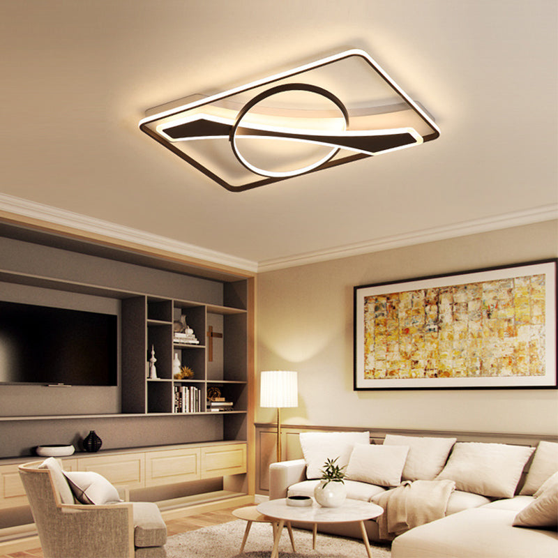 Contemporary Acrylic Ceiling Light: LED Flush Mount Lamp in Warm/White Light, Square/Rectangular Design, Black Finish (16"/23.5" W)
