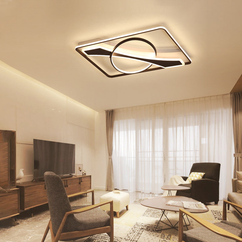 Contemporary Acrylic Ceiling Light: LED Flush Mount Lamp in Warm/White Light, Square/Rectangular Design, Black Finish (16"/23.5" W)