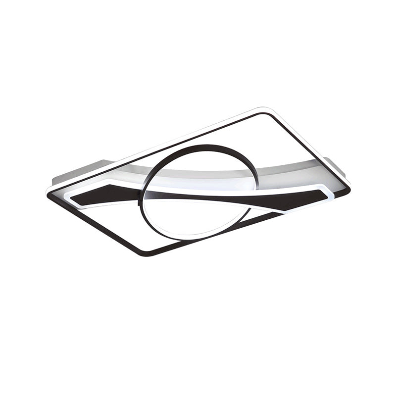 Contemporary Acrylic Ceiling Light: LED Flush Mount Lamp in Warm/White Light, Square/Rectangular Design, Black Finish (16"/23.5" W)