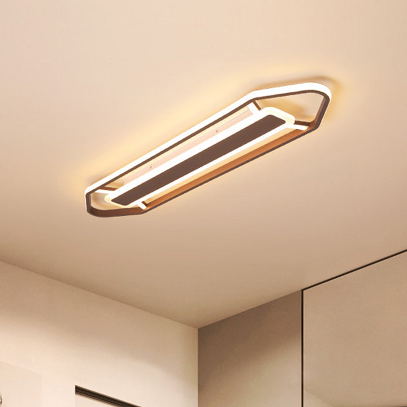 Minimalist Coffee Pencil Shape Ceiling Light - LED Metal Flush Mount Lighting (23.5"/31.5"/39") - Warm/White Light
