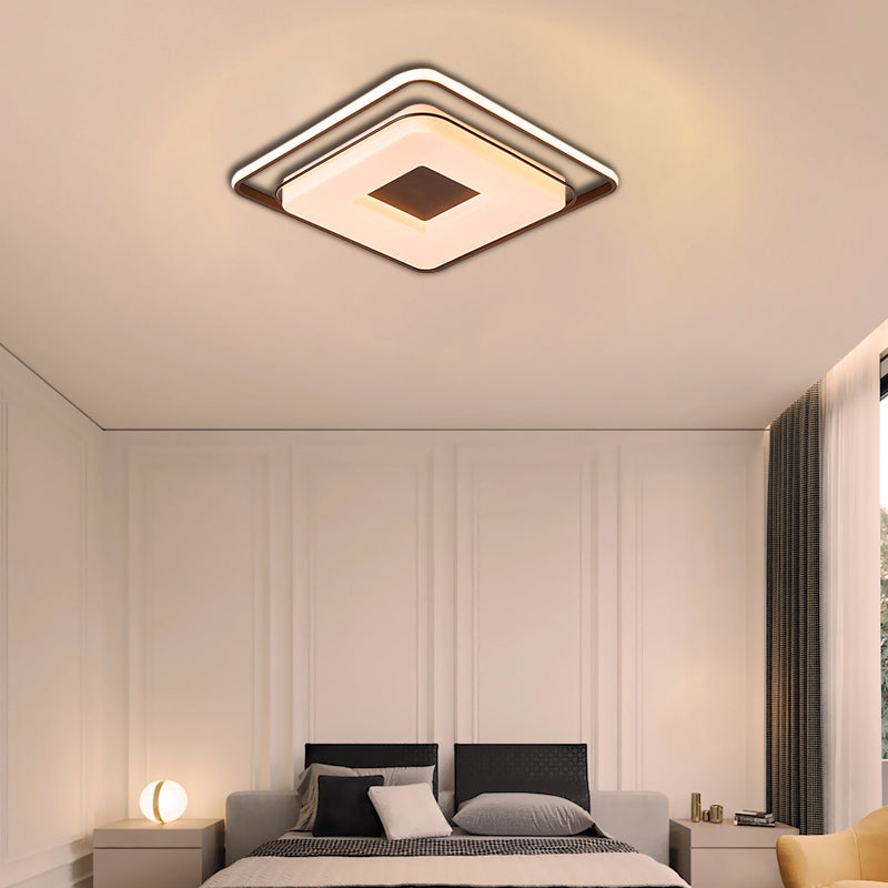 Plafonnier LED carré minimaliste de 16"/19,5" en blanc chaud avec couvercle en acrylique