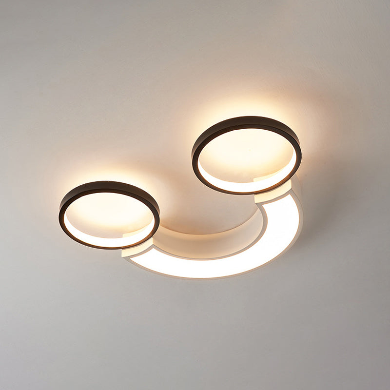 Nordic LED Ceiling Flush Light | Acrylic Black & White Smiley Design | Remote Control Dimmable White Light