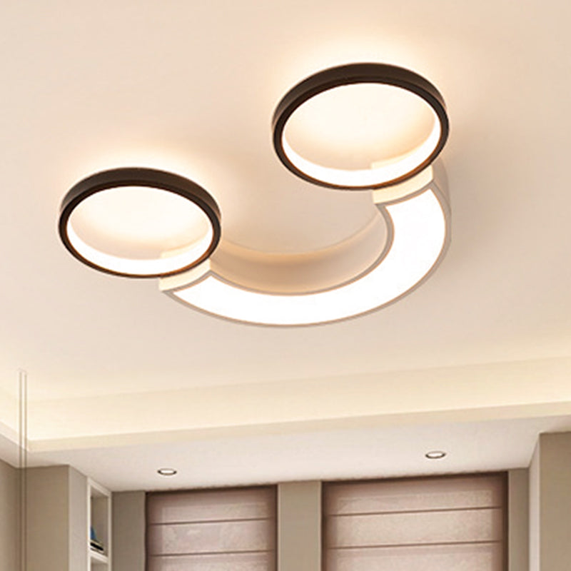 Nordic LED Ceiling Flush Light | Acrylic Black & White Smiley Design | Remote Control Dimmable White Light