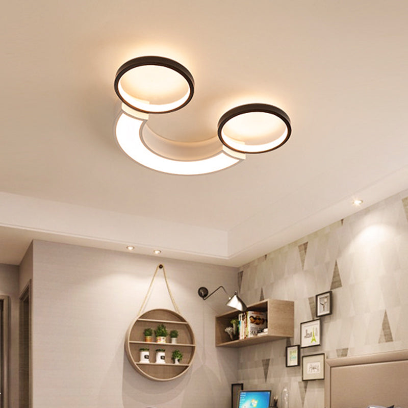 Nordic LED Ceiling Flush Light | Acrylic Black & White Smiley Design | Remote Control Dimmable White Light