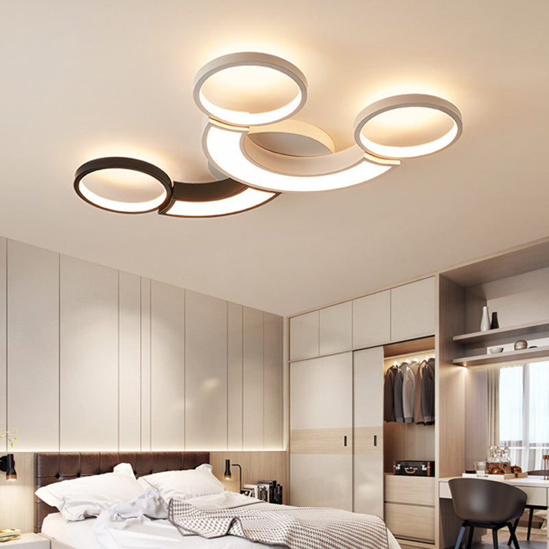 Modern LED Ceiling Lamp - Black & White 3-Circle Light, Metallic Finish, White Light/Remote Control Dimming