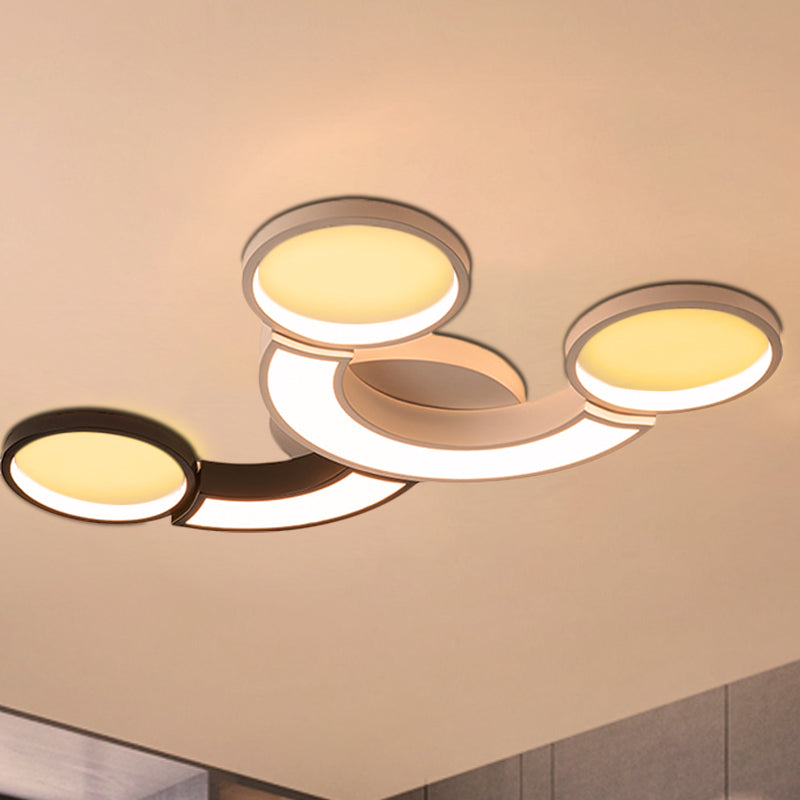 Modern LED Ceiling Lamp - Black & White 3-Circle Light, Metallic Finish, White Light/Remote Control Dimming