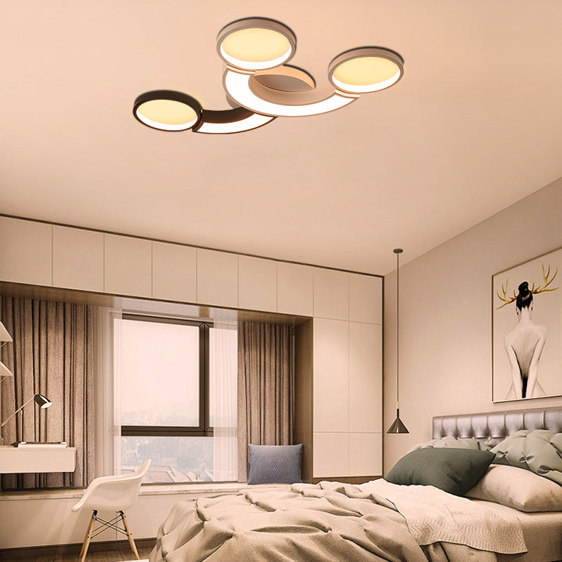 Modern LED Ceiling Lamp - Black & White 3-Circle Light, Metallic Finish, White Light/Remote Control Dimming