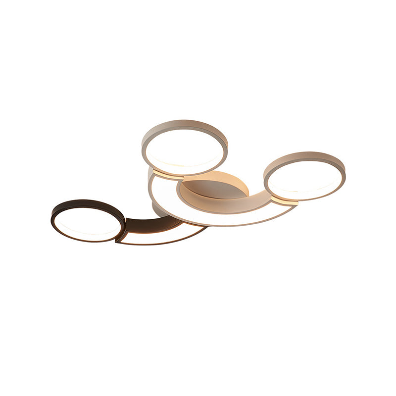 Modern LED Ceiling Lamp - Black & White 3-Circle Light, Metallic Finish, White Light/Remote Control Dimming