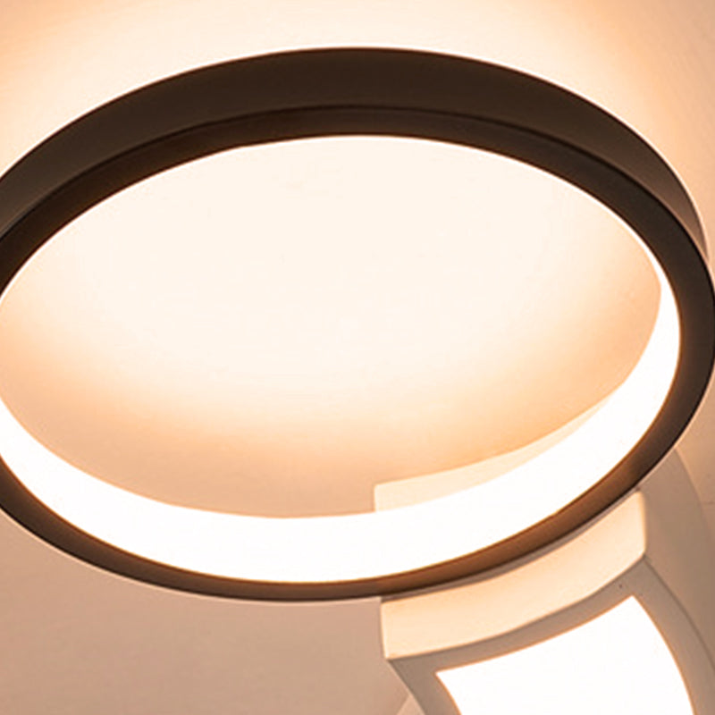 Modern LED Ceiling Lamp - Black & White 3-Circle Light, Metallic Finish, White Light/Remote Control Dimming