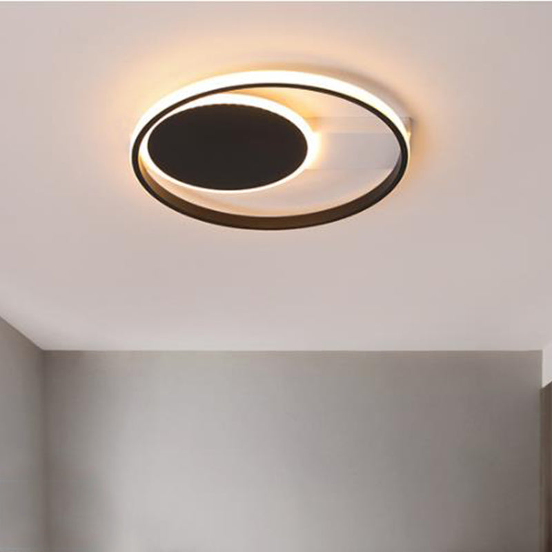Sleek Black Orbit Ceiling Mount Light - Simplicity 16"/19.5" Dia LED Slim Acrylic Flush Lighting (Warm/White Light)