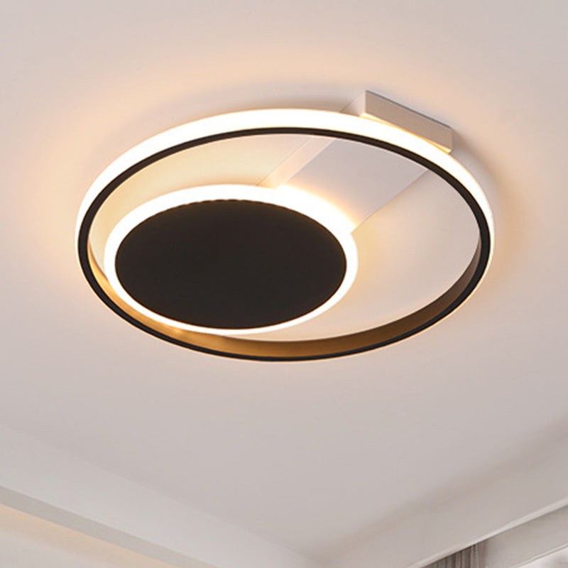 Sleek Black Orbit Ceiling Mount Light - Simplicity 16"/19.5" Dia LED Slim Acrylic Flush Lighting (Warm/White Light)