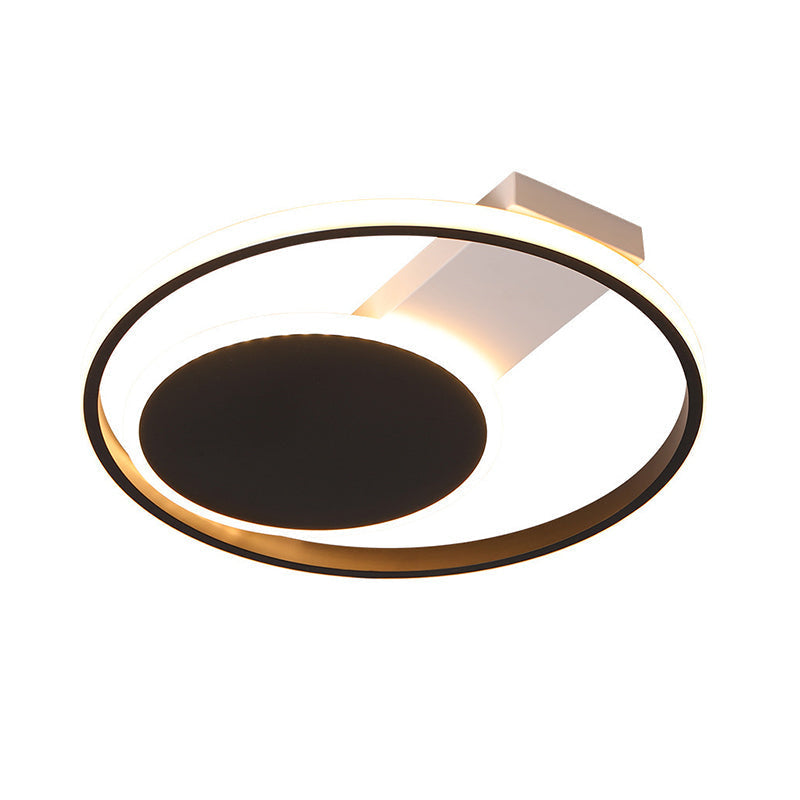 Sleek Black Orbit Ceiling Mount Light - Simplicity 16"/19.5" Dia LED Slim Acrylic Flush Lighting (Warm/White Light)