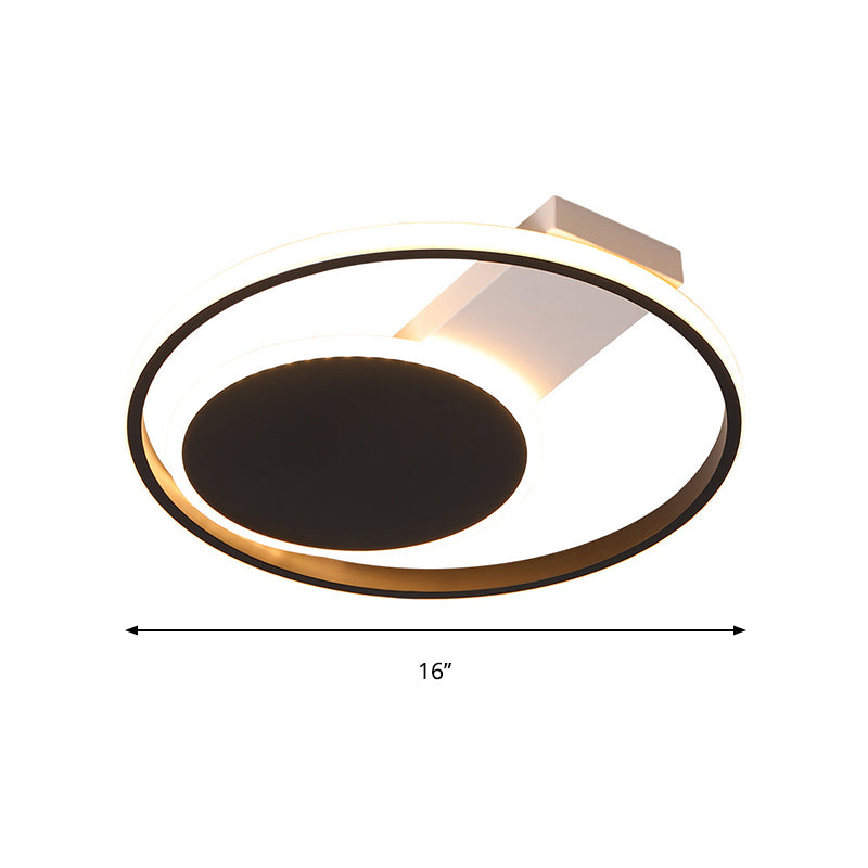 Sleek Black Orbit Ceiling Mount Light - Simplicity 16"/19.5" Dia LED Slim Acrylic Flush Lighting (Warm/White Light)