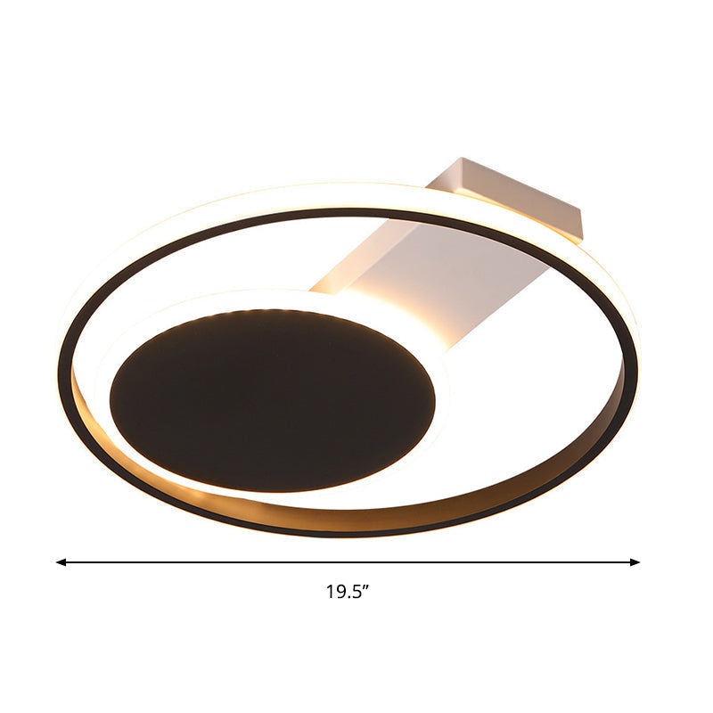 Sleek Black Orbit Ceiling Mount Light - Simplicity 16"/19.5" Dia LED Slim Acrylic Flush Lighting (Warm/White Light)