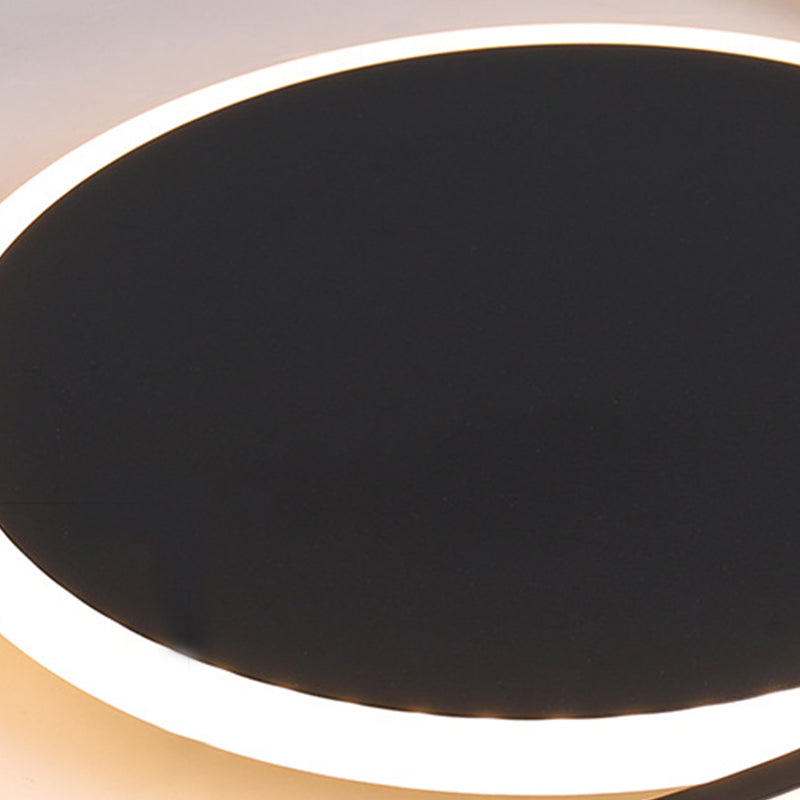Sleek Black Orbit Ceiling Mount Light - Simplicity 16"/19.5" Dia LED Slim Acrylic Flush Lighting (Warm/White Light)
