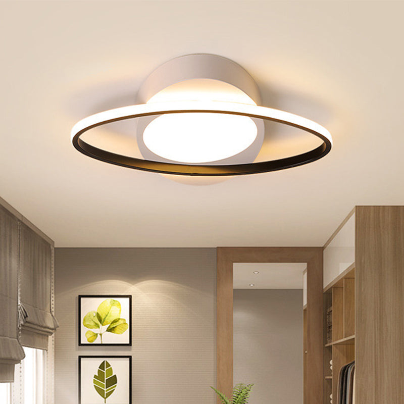 Modern Orbit Ceiling Flush Light - LED Bedroom Flushmount Light 18"/23" Wide - Black/White Acrylic