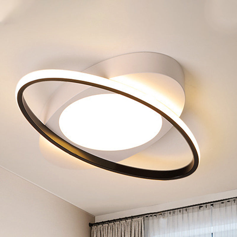 Modern Orbit Ceiling Flush Light - LED Bedroom Flushmount Light 18"/23" Wide - Black/White Acrylic