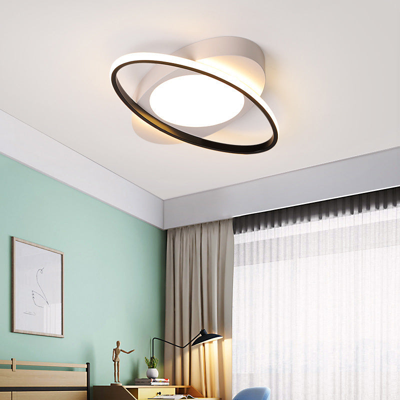 Modern Orbit Ceiling Flush Light - LED Bedroom Flushmount Light 18"/23" Wide - Black/White Acrylic