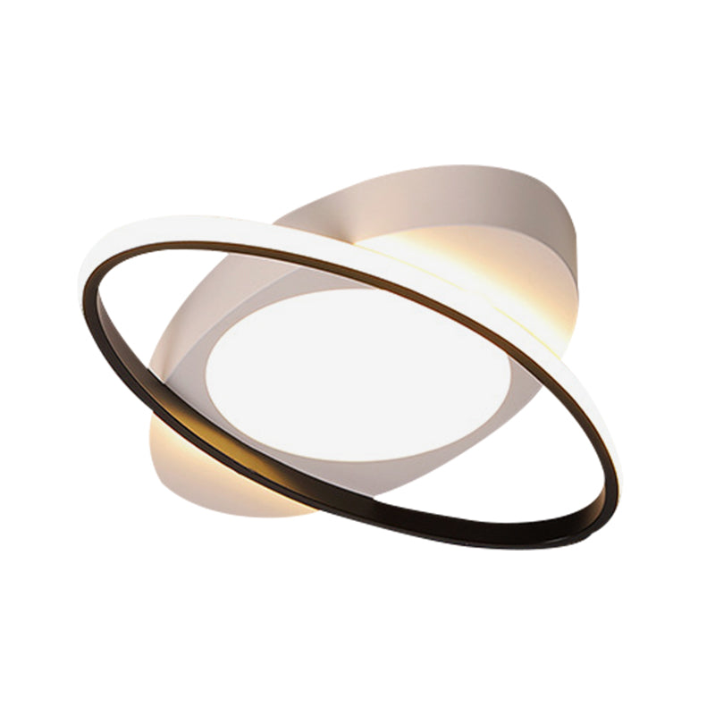 Modern Orbit Ceiling Flush Light - LED Bedroom Flushmount Light 18"/23" Wide - Black/White Acrylic
