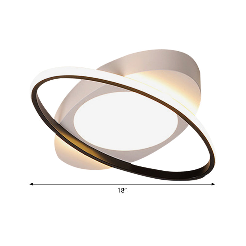 Modern Orbit Ceiling Flush Light - LED Bedroom Flushmount Light 18"/23" Wide - Black/White Acrylic