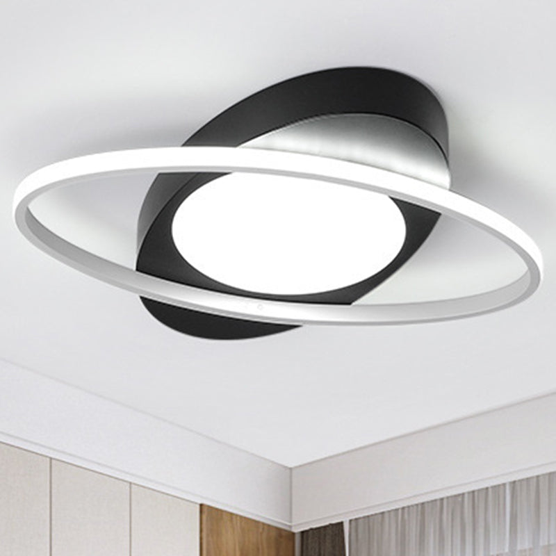 Modern Orbit Ceiling Flush Light - LED Bedroom Flushmount Light 18"/23" Wide - Black/White Acrylic